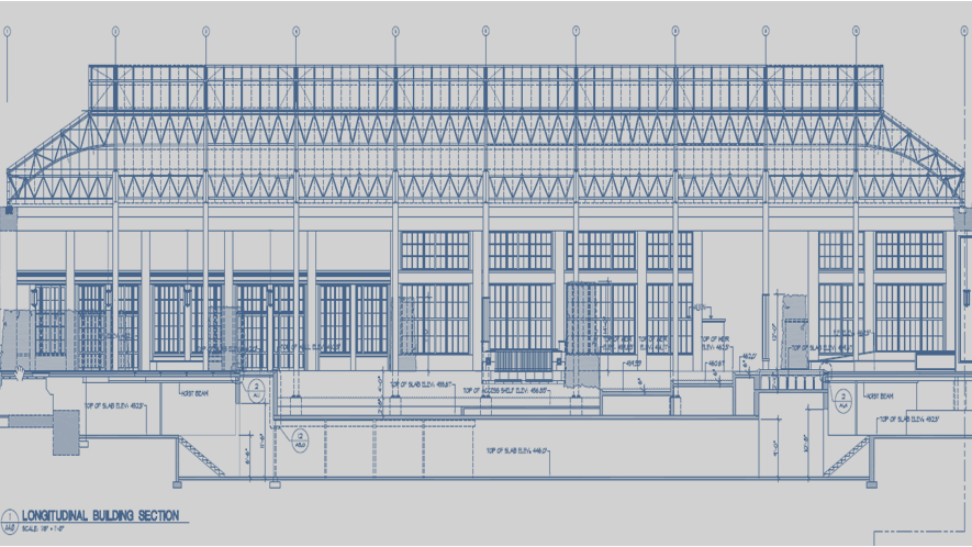 longitudinal building section cad drawing